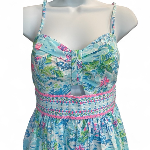 Lilly Pulitzer Katelyn blue & pink floral tropical spaghetti strap a line dress - Picture 6 of 11